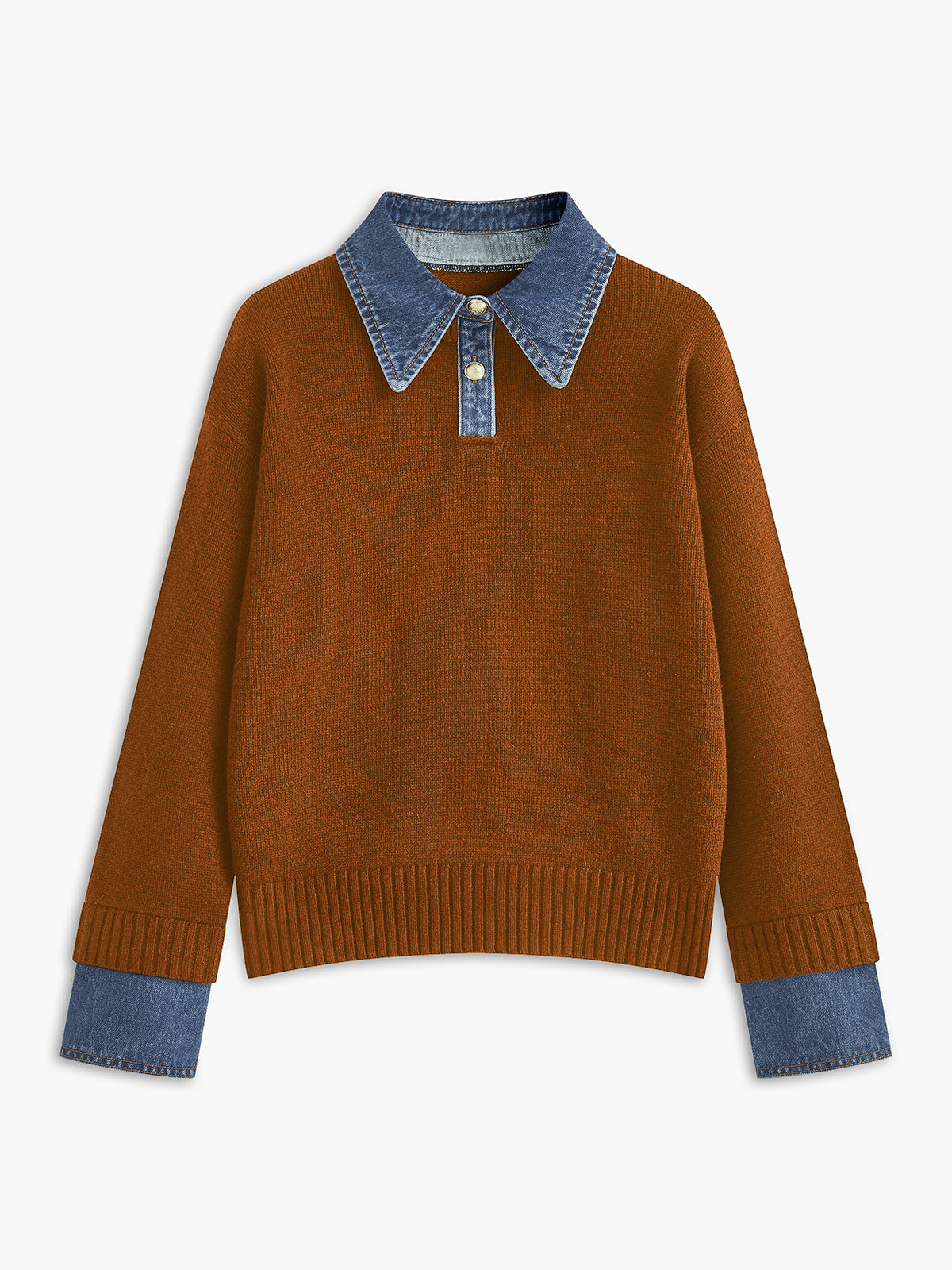 2 in 1 Panel Lapel Relaxed Sweater for Versatile Casual Wear