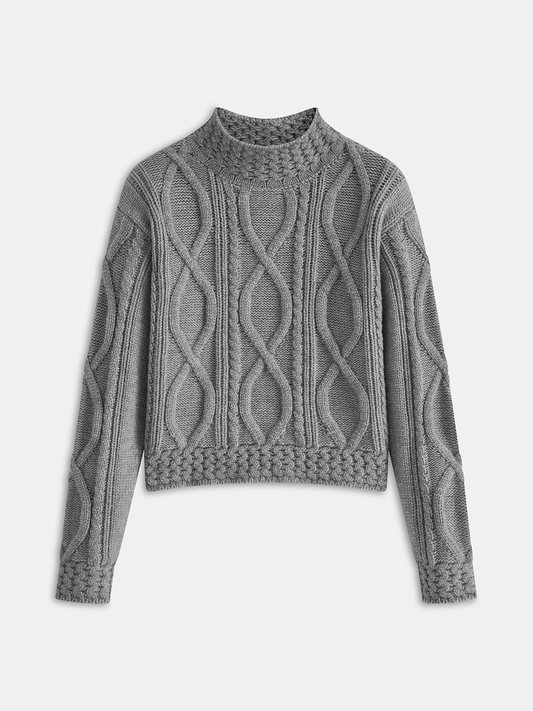 Cable Knit Mock Neck Sweater Classic Pullover Winter Apparel