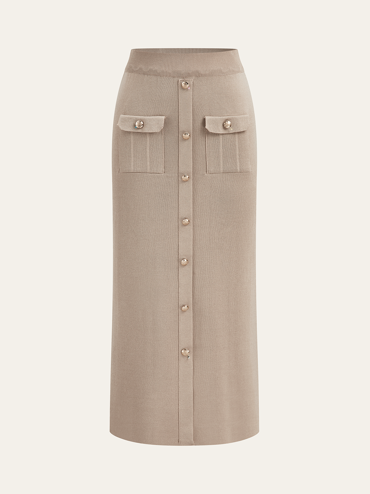 Metal Button Collared Cardigan and Midi Skirt Set, Trendy Women’s Workwear Essentials