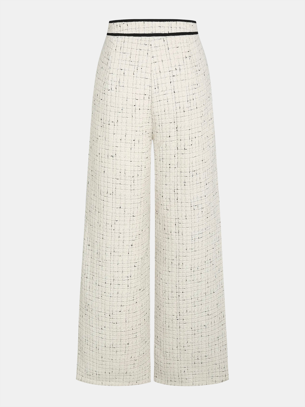 Contrast Waistband Tweed Wide-Leg Pants for Women's Workwear Essentials
