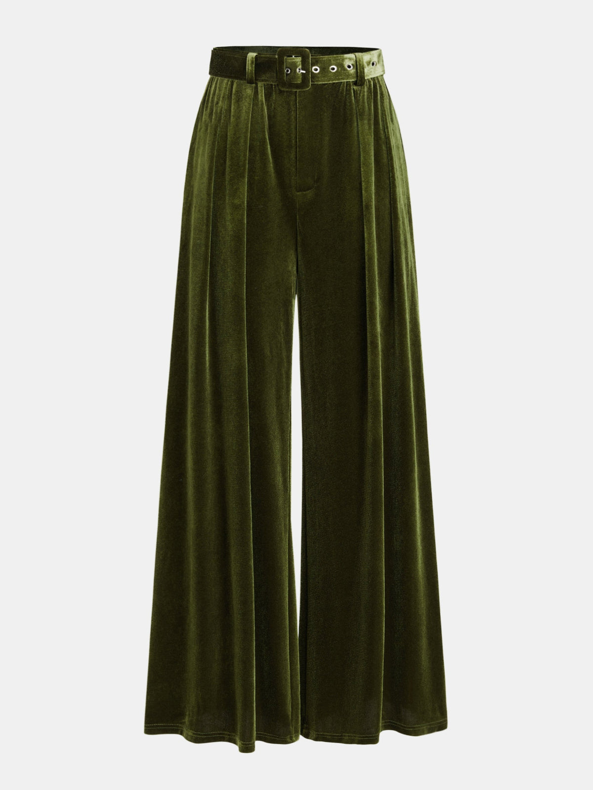 Belted Pleated Velvet Wide-Leg Pants High Waist Elegant Comfort