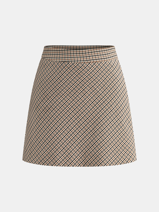 Checked Mini Skirt with High Waistband Design