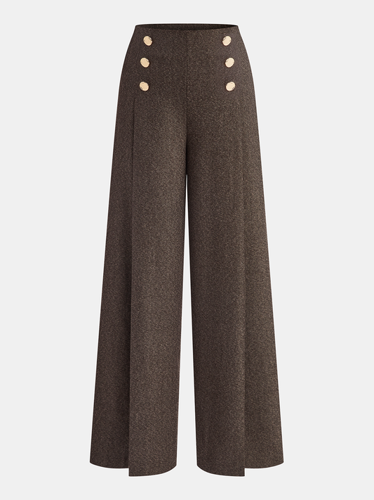 Buttoned Twill Retro Pants Vintage Inspired High Waist Fit