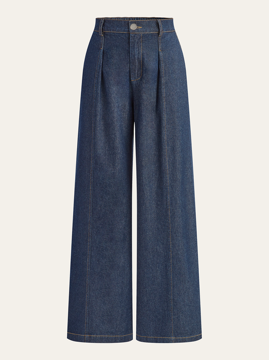 Mid-Waisted Wide-Leg Denim Pants for Women Casual and Stylish