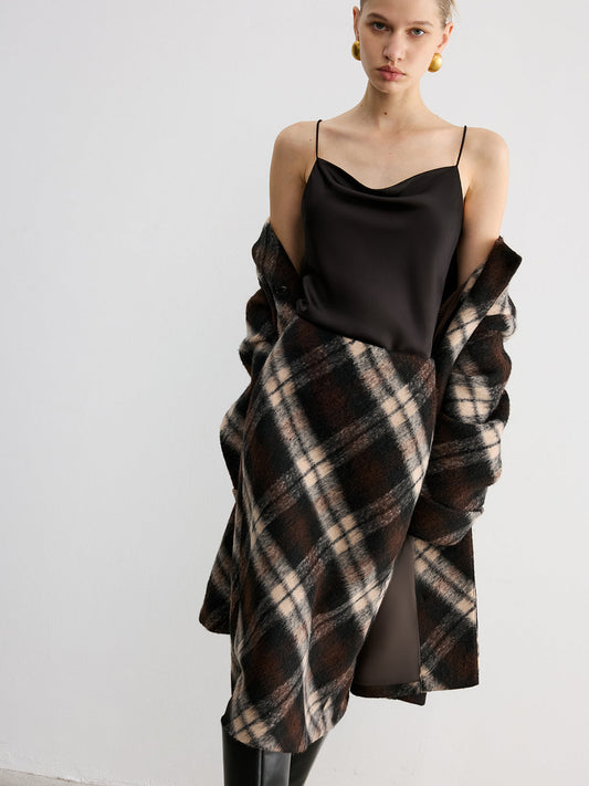 Plaid Wool-Blend Midi Pencil Skirt for Women Winter Wear