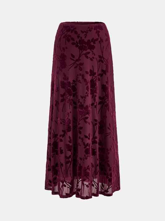 Floral Jacquard Mesh Maxi Skirt for Women Spring Collection