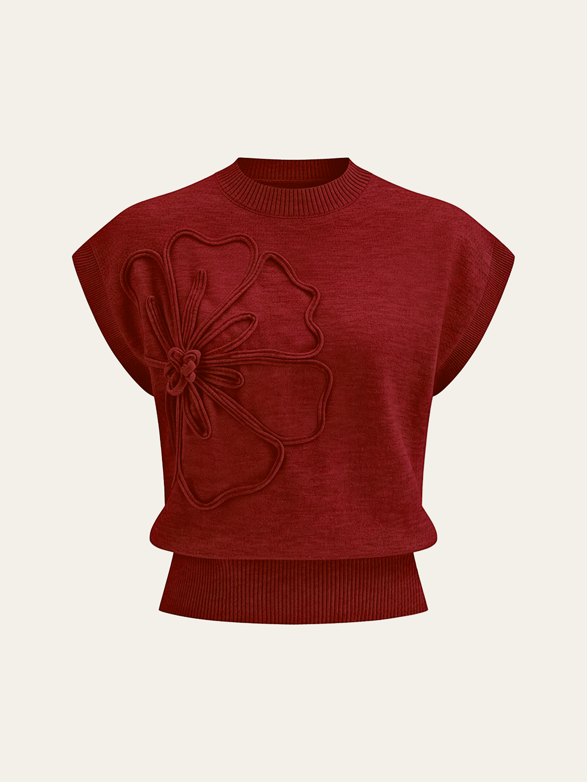Flower Applique Cap Sleeve Knit Top for Women Casual Wear