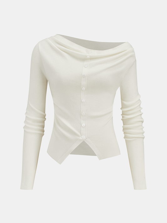 Wool-Blend Off-Shoulder Ruched Knit Top Women's Elegant Sweater