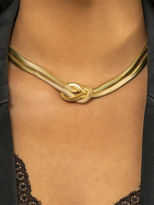 Knot Detail Double-Strand Snake Chain Necklace in Sterling Silver, Elegant Adjustable Length