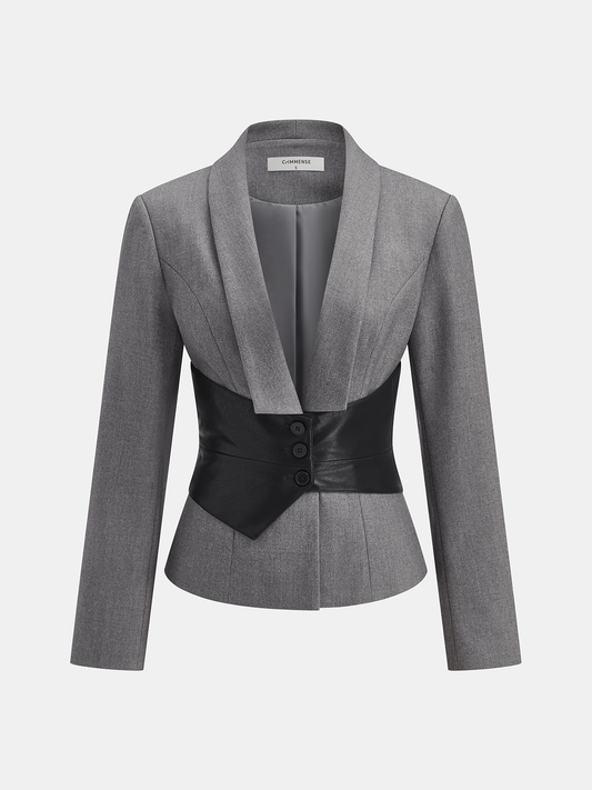 Detachable Waist Belt Lapel Tailored Blazer for Women Office Wear