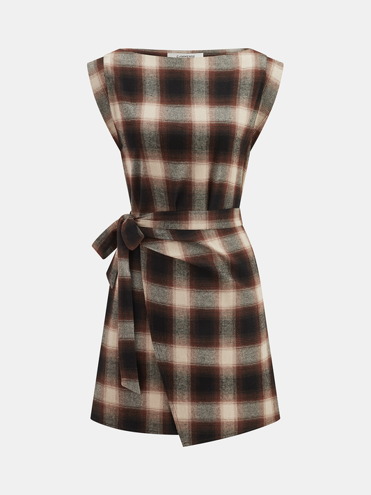 Plaid Cotton Sleeveless Tie-Waist Wrap Dress Women's Casual Summer Style