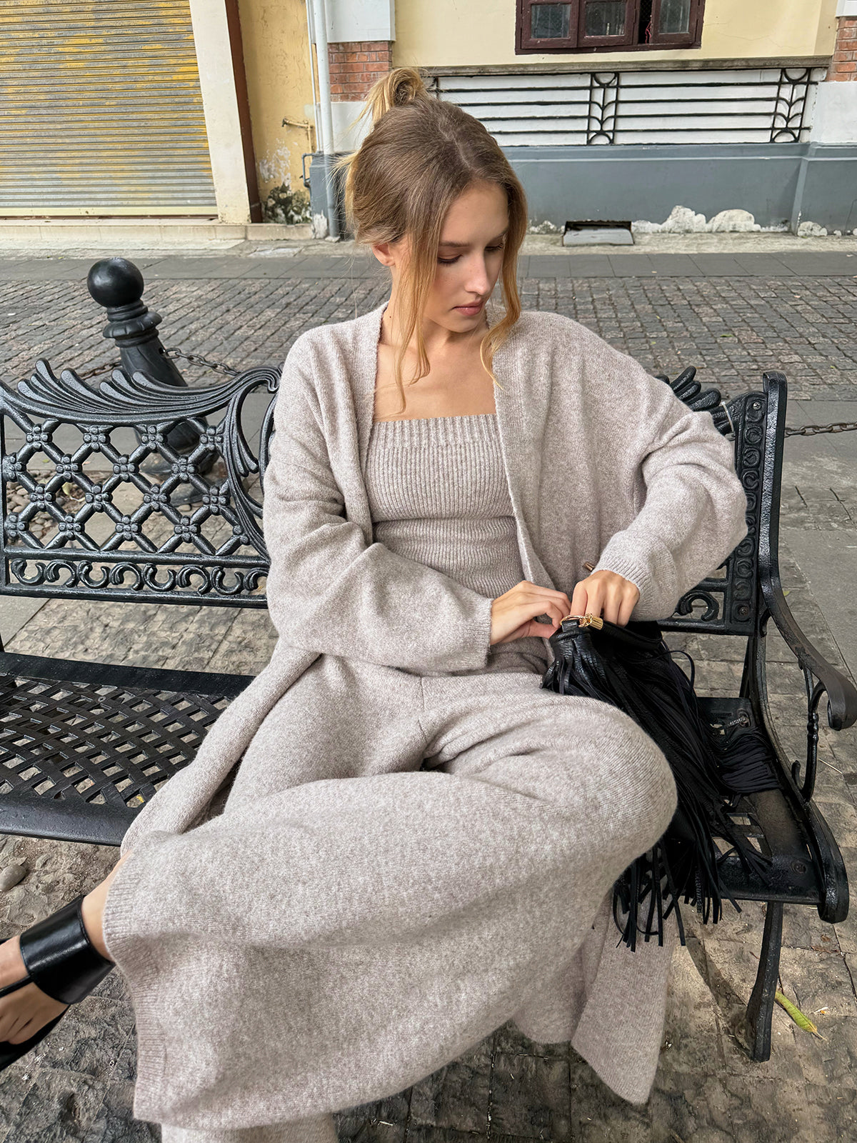 Three-Piece Knit Bustier Cardigan Pants Set for Women Comfort Fit