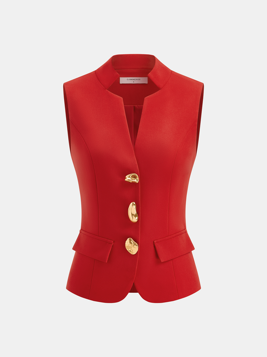 Metal Detail Sleeveless Blazer Vest with Modern Chic Design