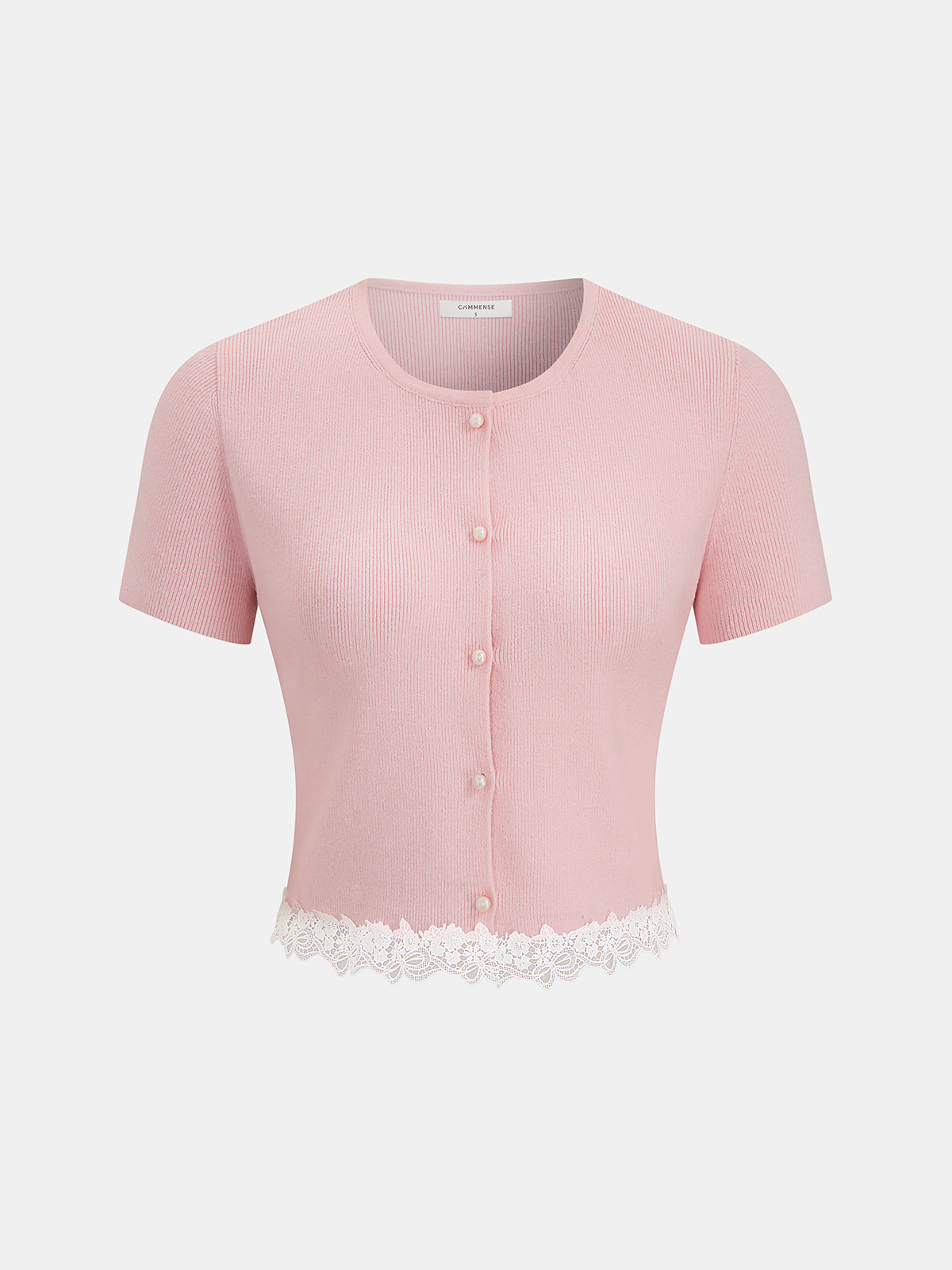 Ribbed Lace-Trim Short-Sleeve Cardigan for Women Comfort Fit