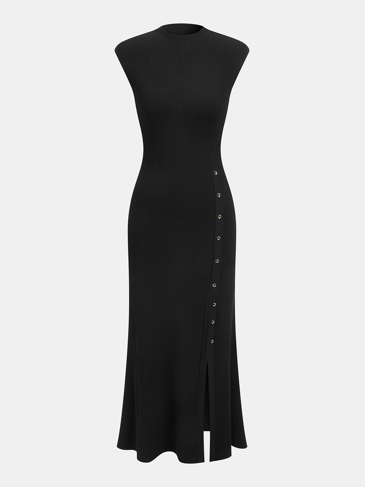 Button Detail Cap Sleeve Rib Knit Maxi Dress for Women, Elegant Full-Length Casual Wear