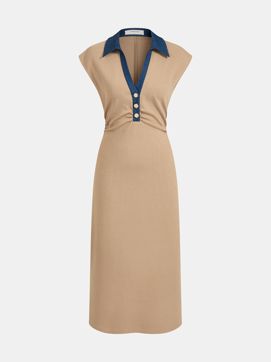 Denim Collar Sleeveless Maxi Dress for Women Casual Summer Style