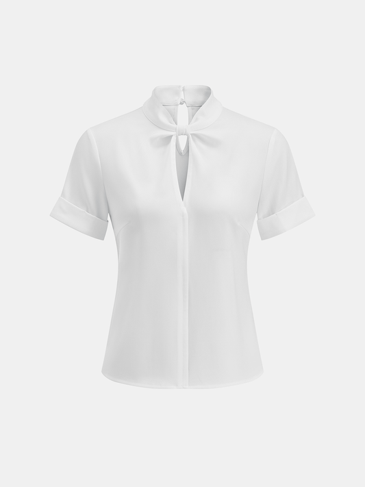Keyhole Twisted Neck Short Sleeve Blouse Women's Fashion Top Casual Wear