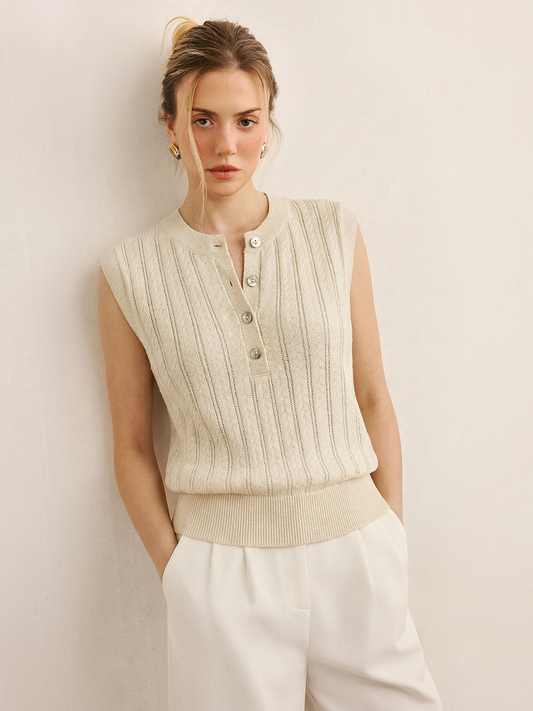 Cable Knit Sleeveless Henley Sweater Vest for Women Comfortable Layering Piece
