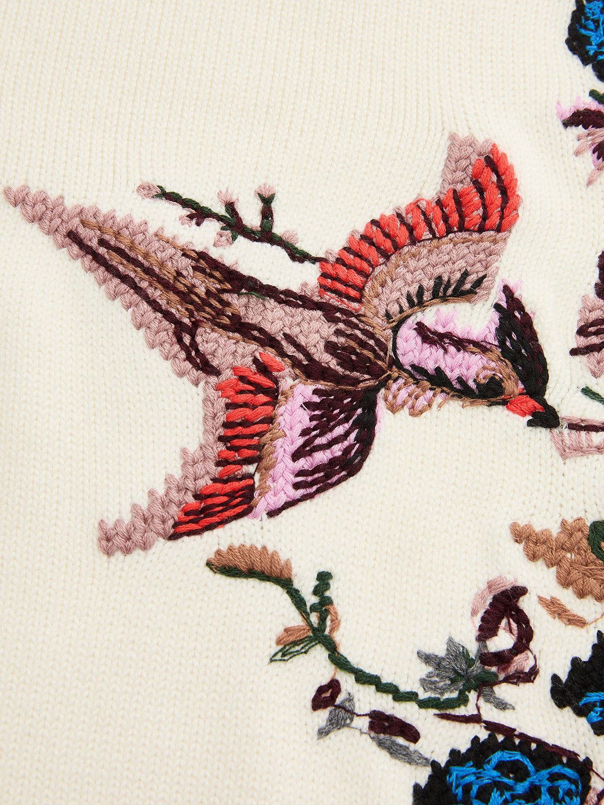 Embroidered Floral Bird Knit Vest for Women Casual Wear