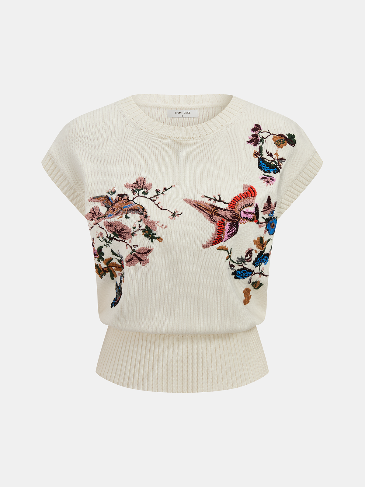 Embroidered Floral Bird Knit Vest for Women Lightweight Spring Fashion