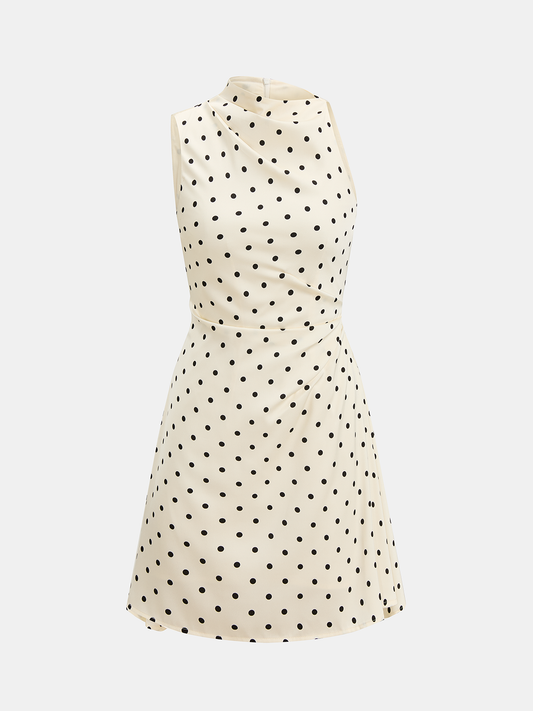 Polka Dot Sleeveless Ruched Mini Dress for Summer Casual Wear