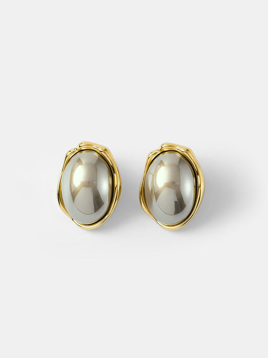 Irregular Frame Oval Stud Earrings Handcrafted Unique Design