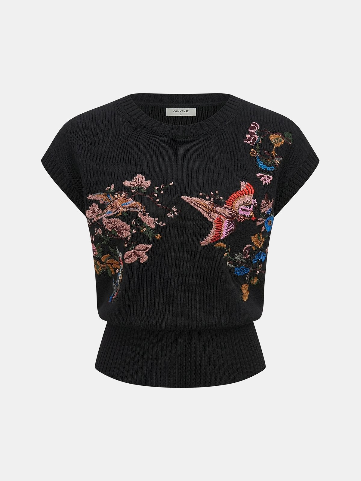 Embroidered Floral Bird Knit Vest for Women Lightweight Spring Fashion