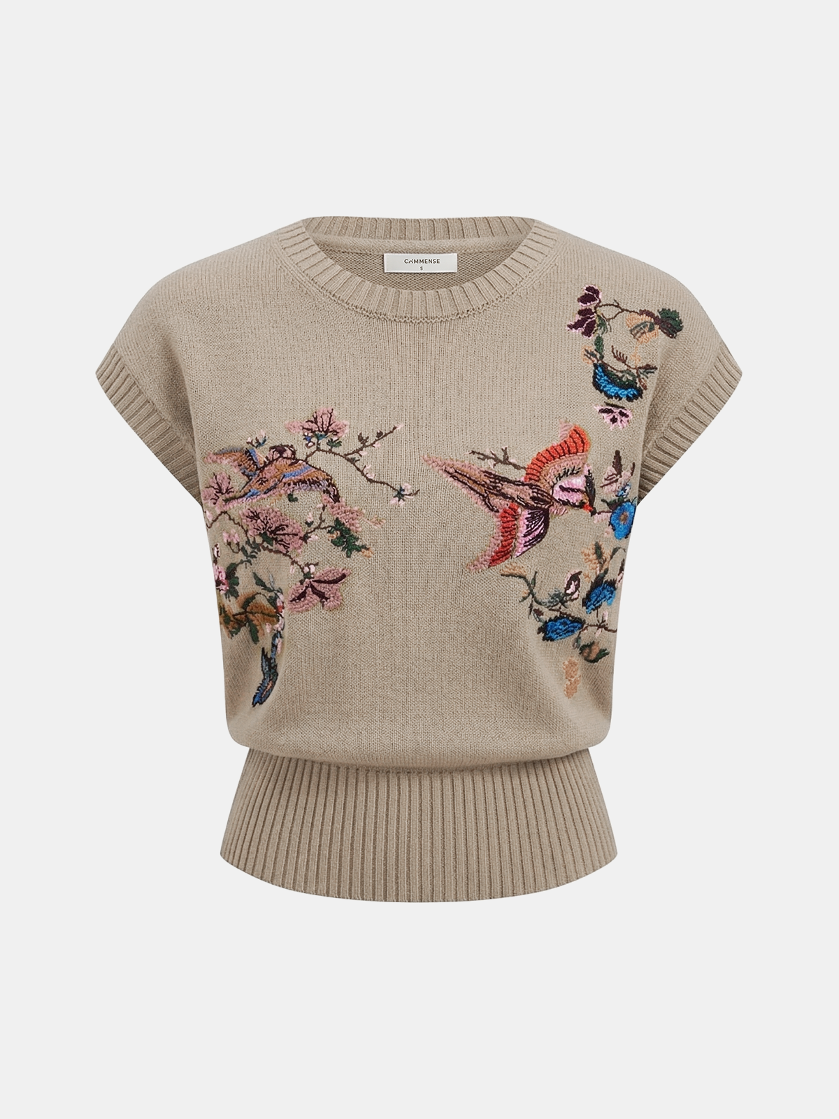 Embroidered Floral Bird Knit Vest for Women Casual Wear