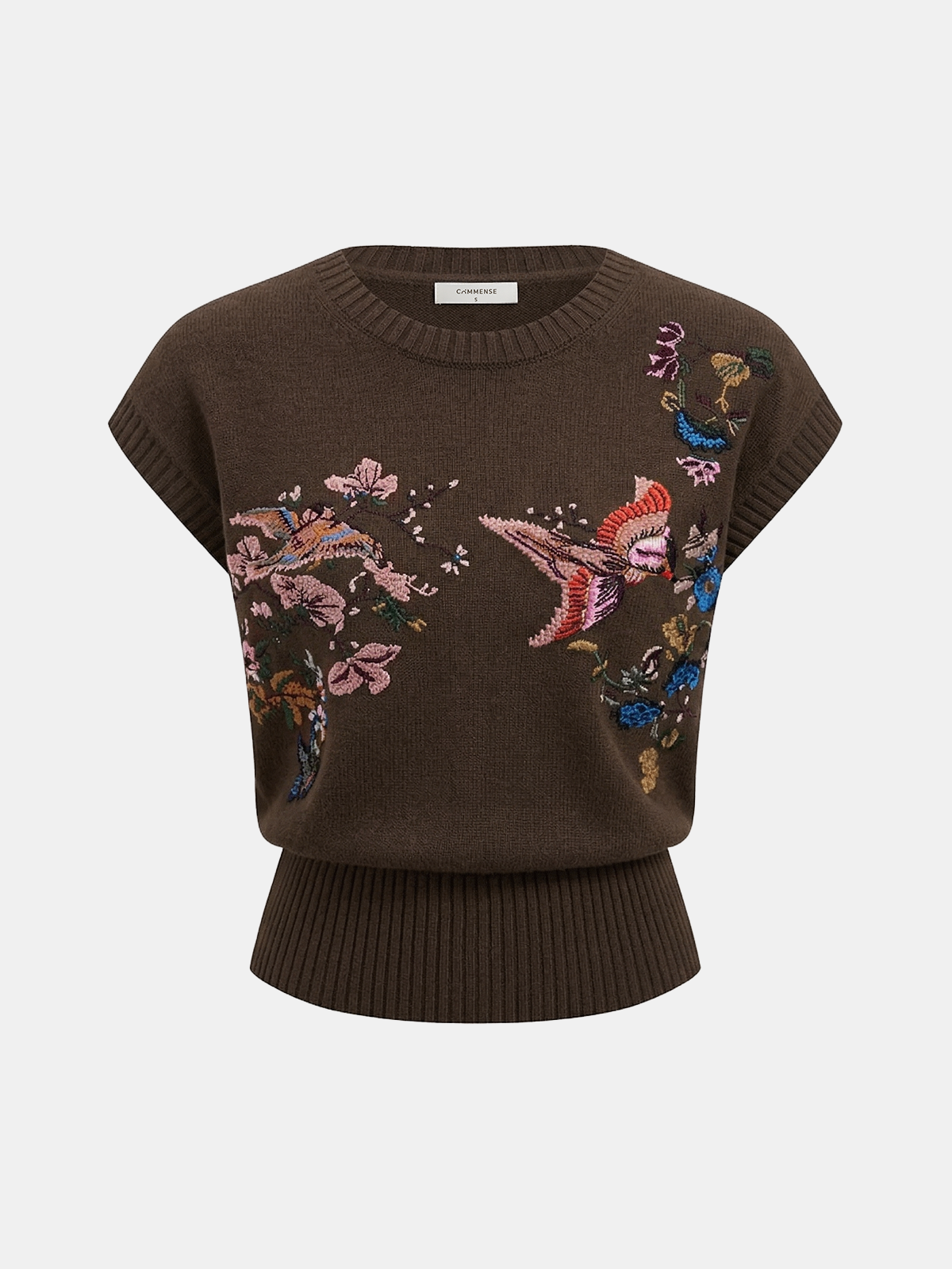 Embroidered Floral Bird Knit Vest for Women Casual Wear