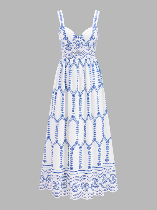 Boho Floral Print Cut-Out Maxi Dress for Summer Weddings