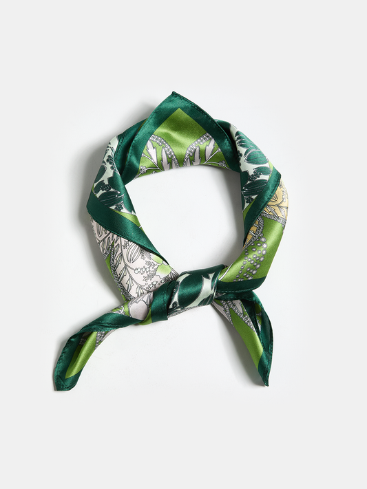 Botanical Print Square Silk Scarf for Women Lightweight Luxury