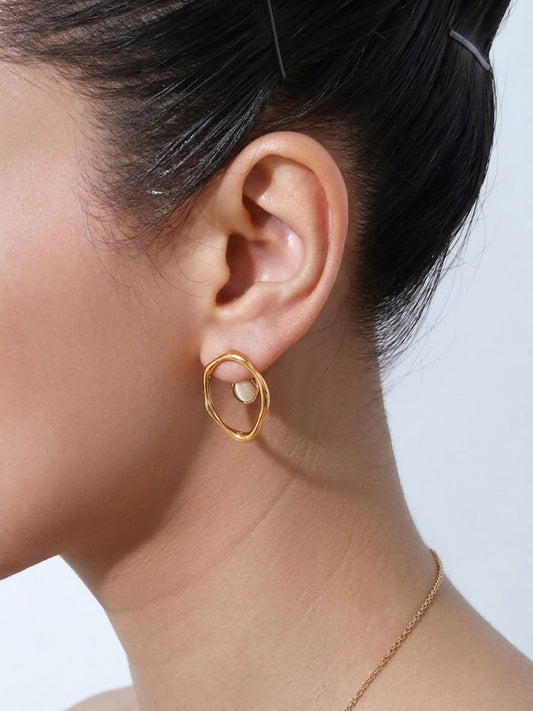 Irregular Hoop Opal Stud Earrings for Women Handcrafted Jewelry