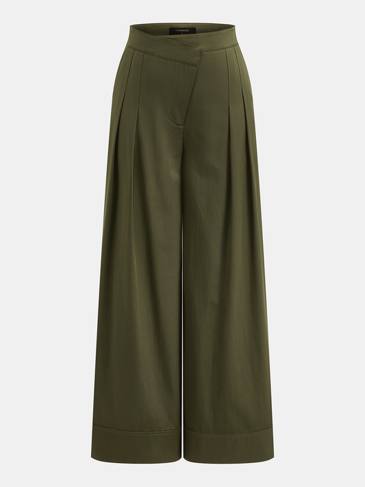 Asymmetric Pleated Wide Leg Pants High Waist Fashion Trousers