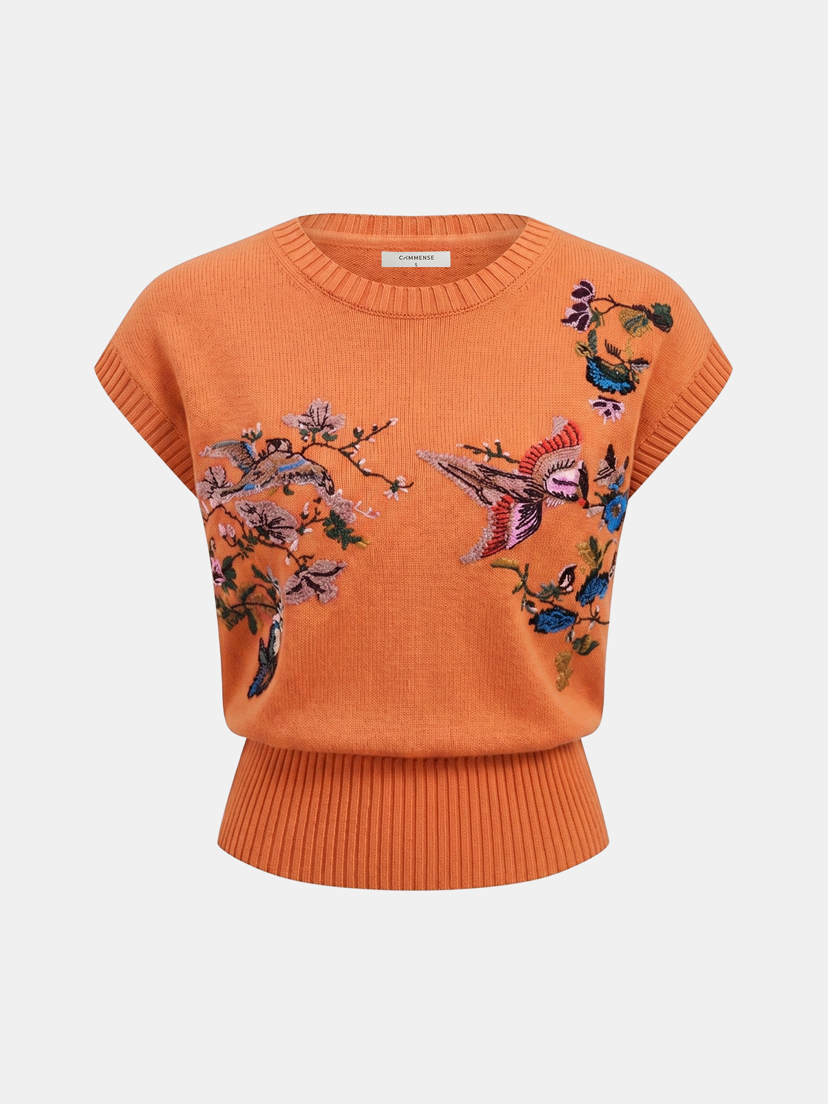 Embroidered Floral Bird Knit Vest for Women Casual Wear