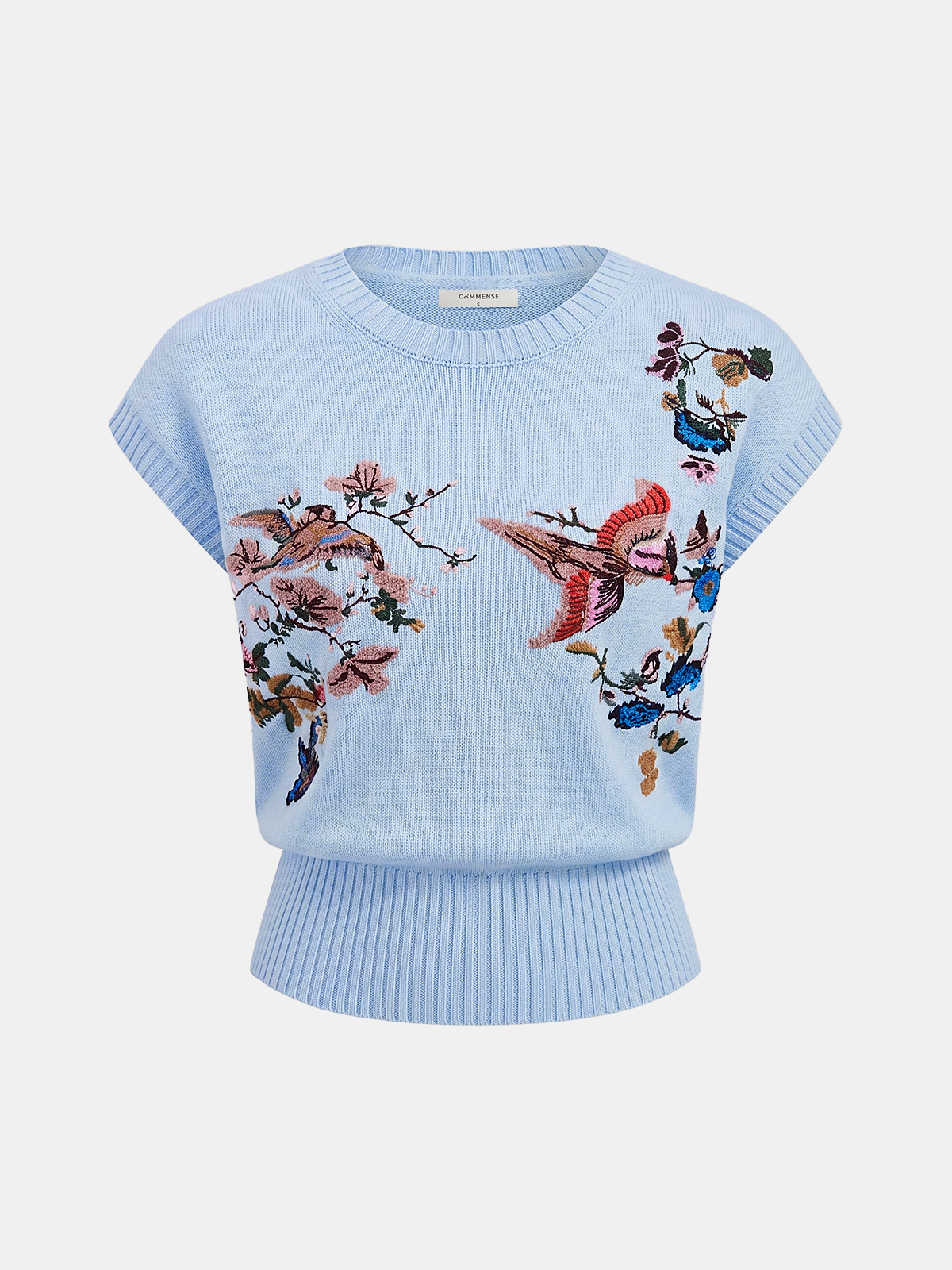 Embroidered Floral Bird Knit Vest for Women Casual Wear