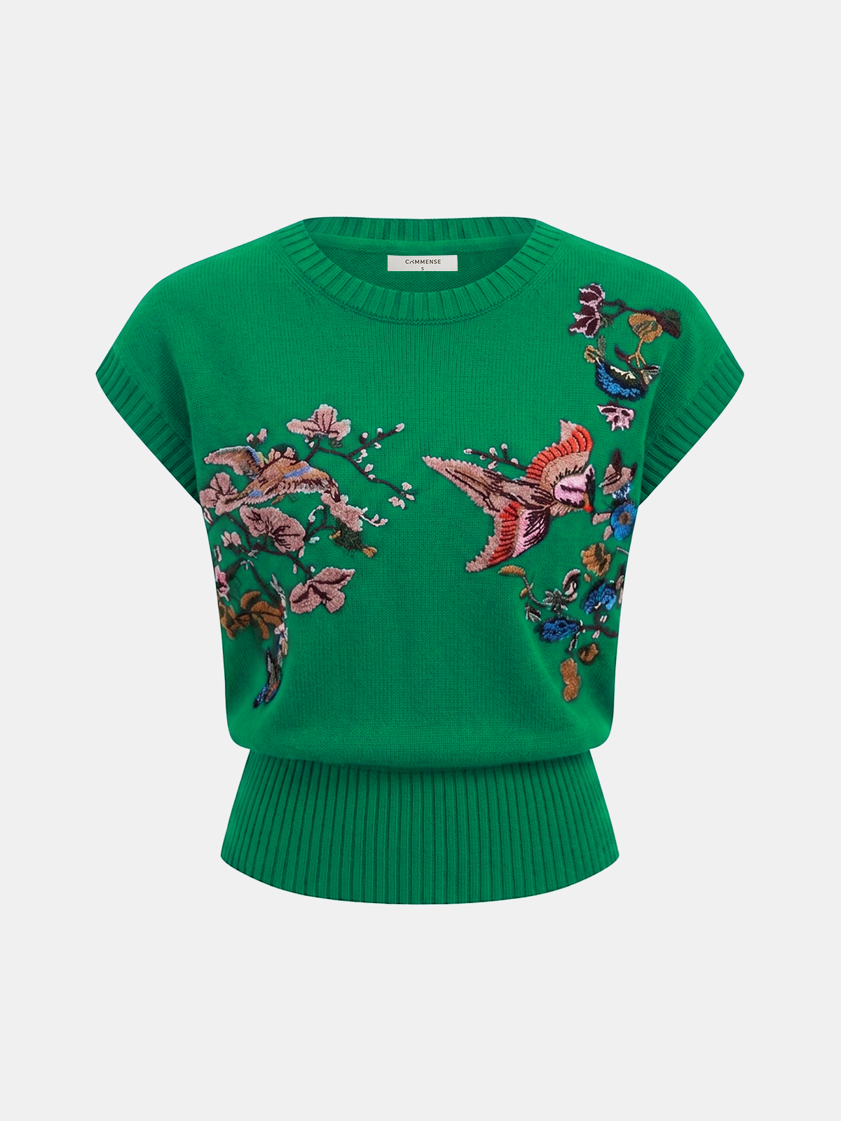 Embroidered Floral Bird Knit Vest for Women Casual Wear