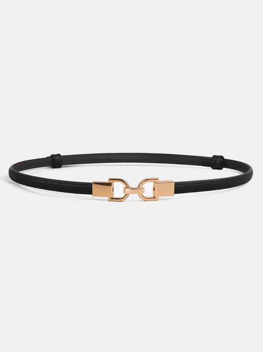 Minimalist Metal Buckle Thin Leather Waist Belt for Women Adjustable Stylish