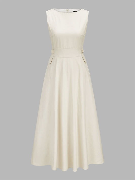 Buckle Waist Sleeveless Maxi Dress for Women, Elegant Evening Party Wear