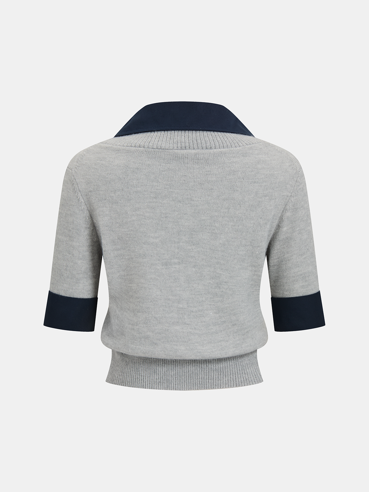 Contrast Collar Elbow Sleeve Knit Top in Premium Fabric for Women Stylish Comfort
