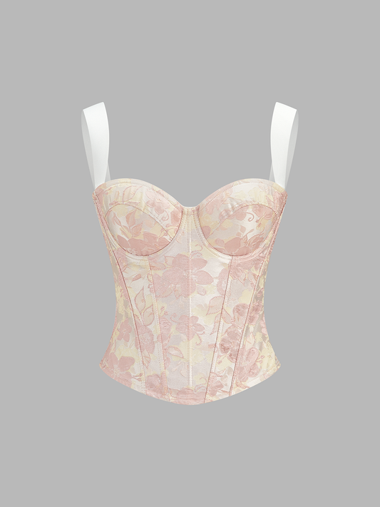 Floral Jacquard Corset Top for Women Elegant Evening Wear