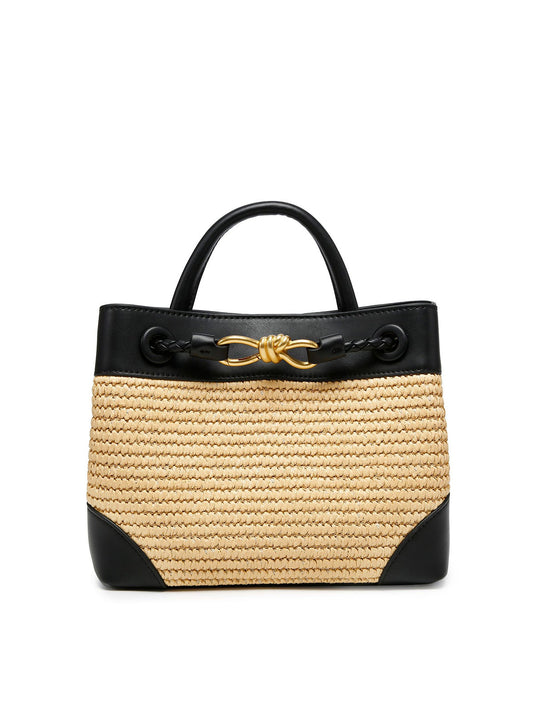 Woven Metal Accent Top Handle Handbag Stylish Durable Everyday Use
