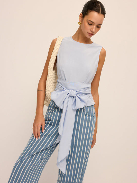 Large Bow Waist Tencel-Blend Sleeveless Top for Women Summer Chic