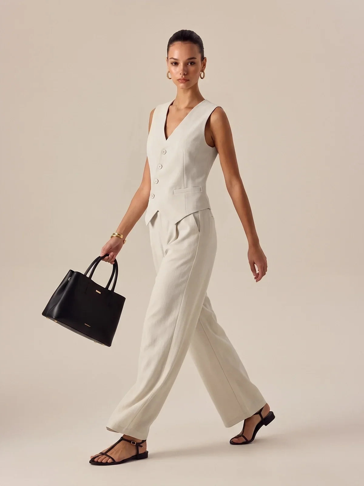 Sleeveless Asymmetrical Vest & Pants Set, Women's Casual Two-Piece Outfit