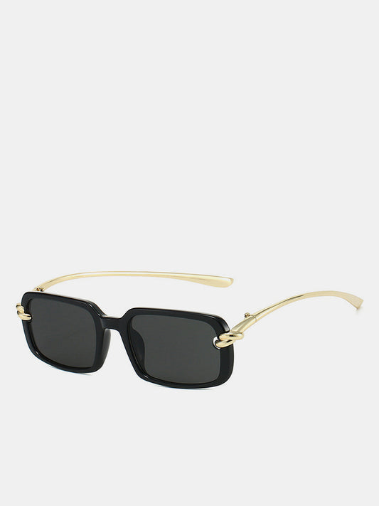 Metal Twist Detail Rectangular Frame Sunglasses with UV Protection