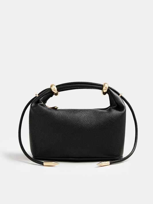 Metal Accent Mini Handbag with Detachable Shoulder Strap