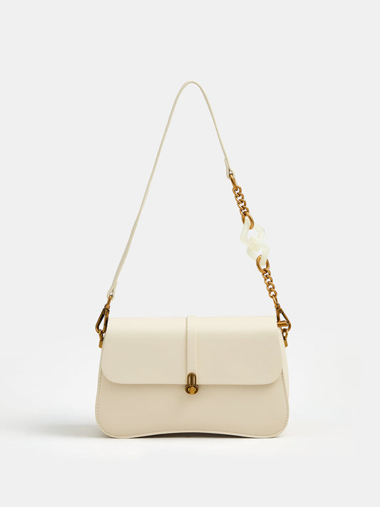 Curved Bottom Flap Shoulder Bag with Adjustable Strap for Women