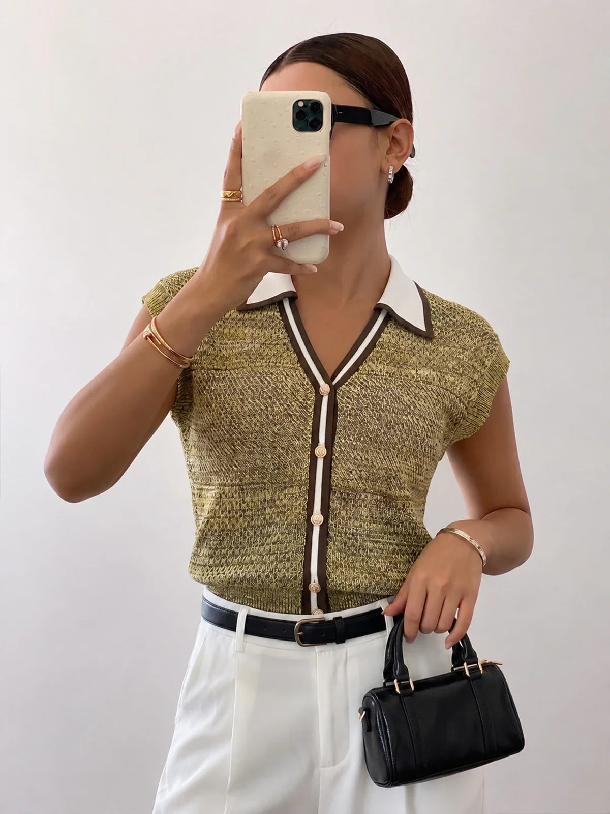 Contrast Trim Textured Knit Top for Casual Wear