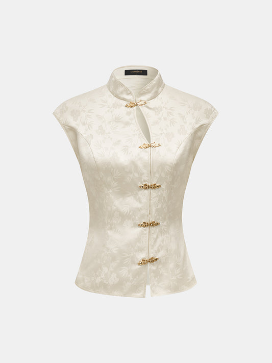 Metal Frog Button Jacquard Sleeveless Vest for Men Classic Tailored Fit
