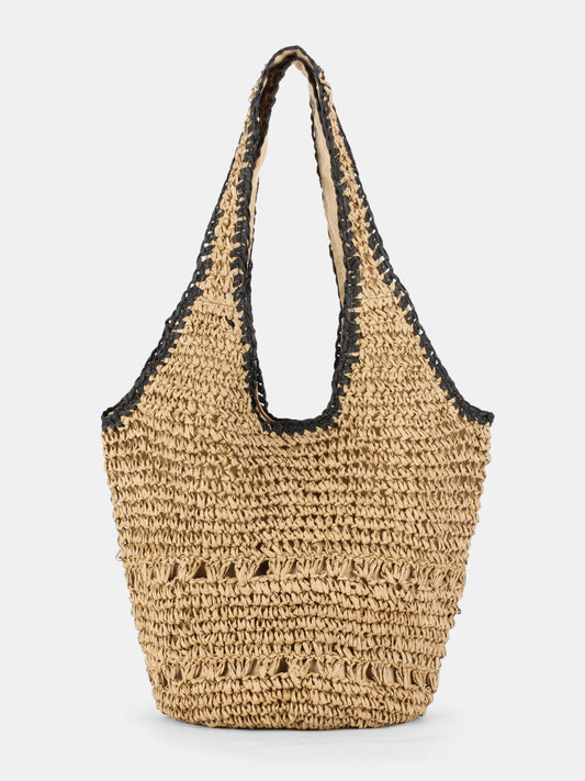 Woven Straw Crochet Shoulder Tote Handmade Lightweight Summer Beach Bag
