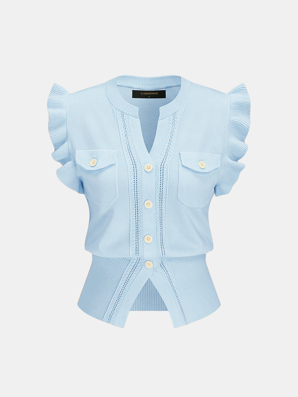 Ruffled Button-Down Knit Top for Women Casual Comfortable Long Sleeve